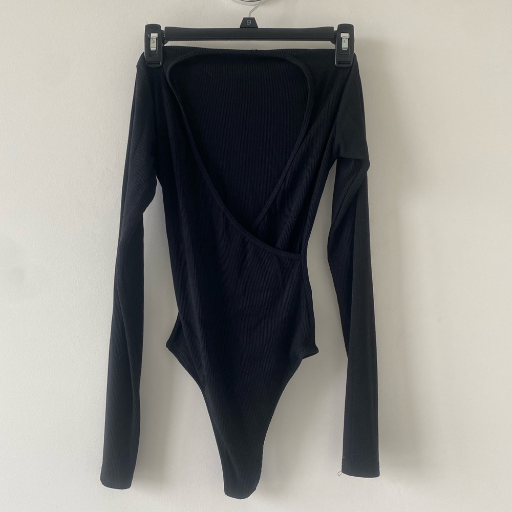 Brandy Melville Low V Neck Bodysuit Brazilian Back Black